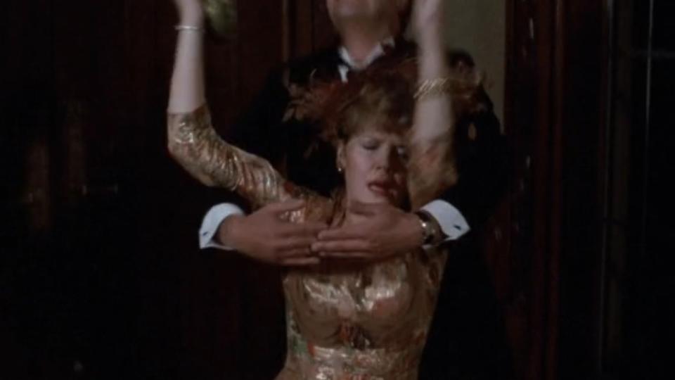 Mrs. Peacock fainting in Clue