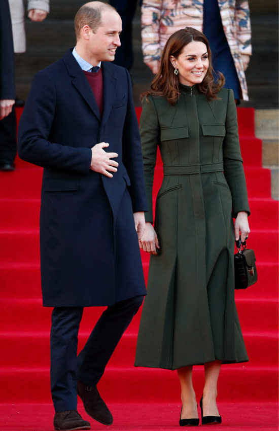 Kate Middleton con abrigo verde de Alexander McQueen en enero de 2020