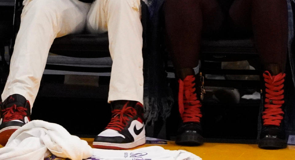 A closer look at Jennifer Hudson's and her son David Otunga Jr.'s shoes.  Lakers game. 