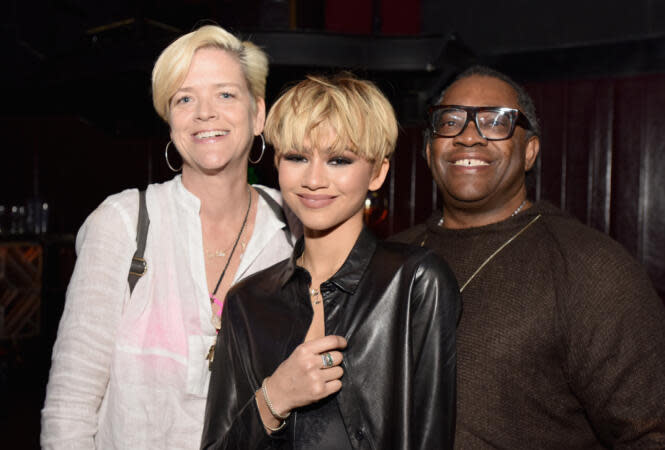 HOLLYWOOD, CA - FEBRUARY 11: (L-R) Claire Stoermer, actress/singer Zendaya and Kazembe Ajamu Coleman attend the 2016 Essence Black Women in Music event at Avalon on February 11, 2016 in Hollywood, California. | Earl Gibson III/Getty Images for ESSENCE