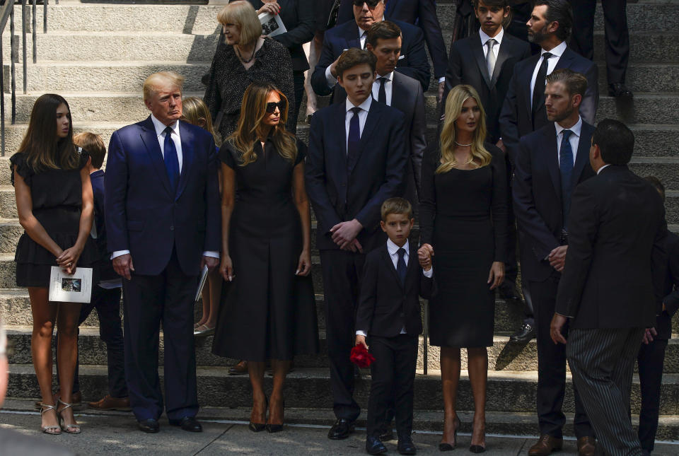 Donald Trump, Melania Trump, Barron Trump, Jared Kushner, Ivanka Trump, Donald Trump Jr. and Eric Trump.