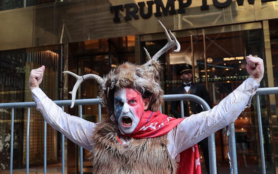 Trump supporters started to gather outside his New York skyscraper on Tuesday - Selcuk Acar/Anadolu Agency via Getty Images