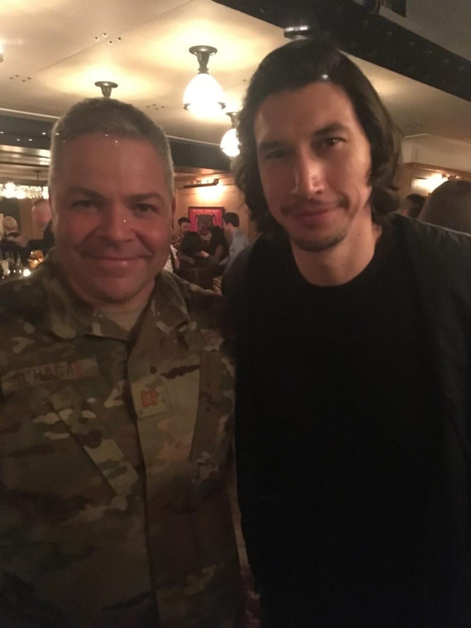 Career Air Force officer Michael O'Hagan of Byram, shown here with actor Adam Driver at an event for Driver's Arts in the Armed Forces nonprofit. O'Hagan will see a world-premiere staged reading of his play, "Black Friday," on Nov. 12 at the Parsippany Arts Center. Proceeds from the event will benefit the Boonton Elks Club "Army of Hope" nonprofit that aids veterans in need.
