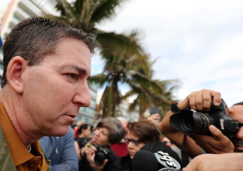 Greenwald is seen during the demonstration to demand more protection for the Amazon rainforest, in Rio de Janeiro