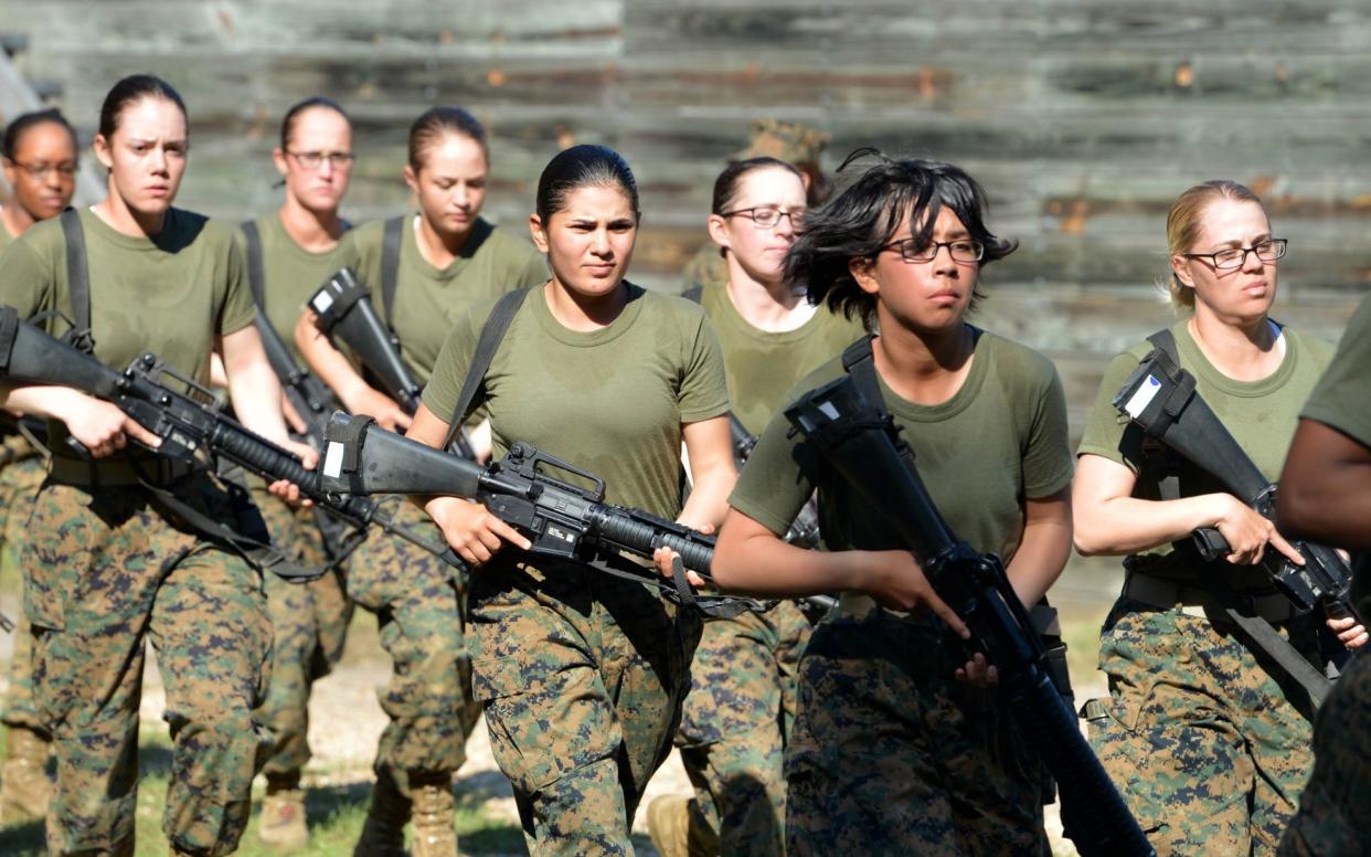 Female recruits in US Marine basic training