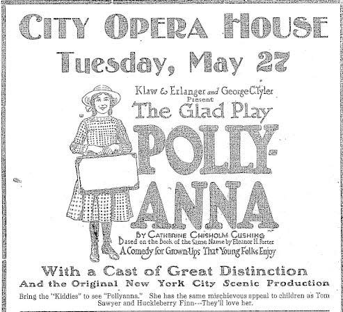 Advertisement for "Pollyanna" in the Cheboygan Democrat