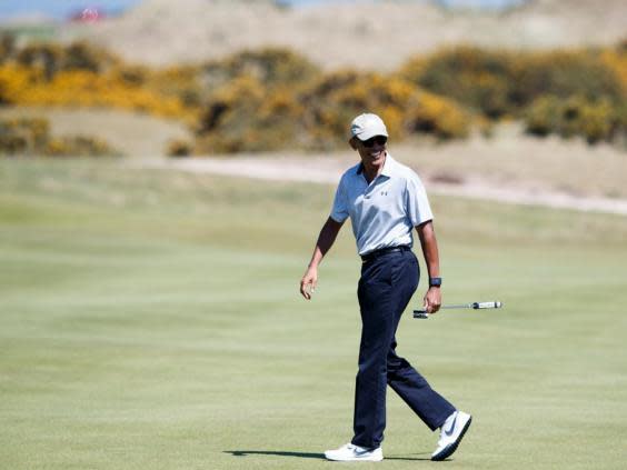 Barack Obama enjoyed a round of golf at St Andrews Thursday during his first visit to Scotland (Getty)