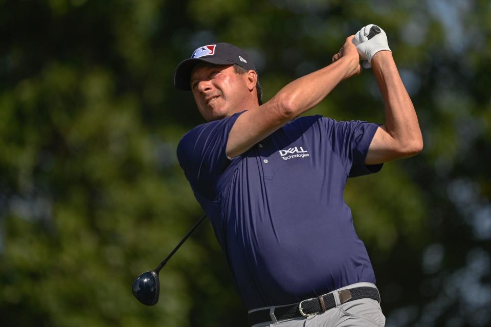 Billy Andrade tees off on the ninth hole during the first round of the Sanford International 2024 at Minnehaha Country Club on Friday in Sioux Falls, South Dakota.