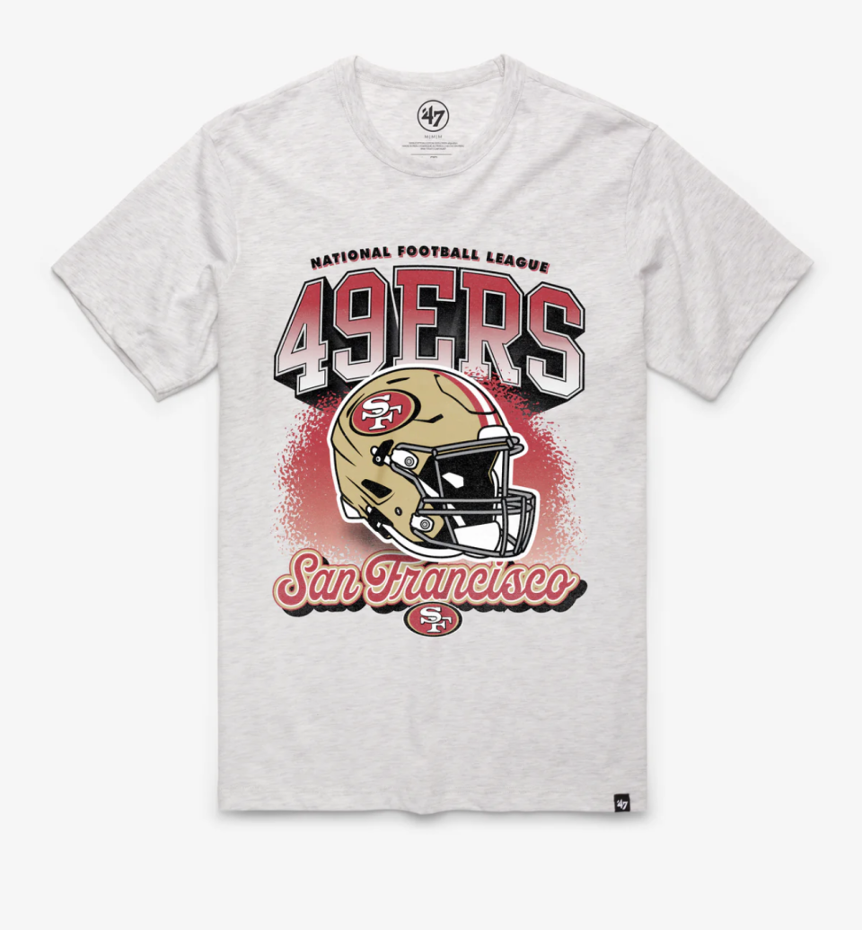 <p><a href="https://go.redirectingat.com?id=74968X1596630&url=https%3A%2F%2Fwww.47brand.com%2Fproducts%2Fsan-francisco-49ers-iso-franklin-tee-men&sref=https%3A%2F%2Fwww.countryliving.com%2Fshopping%2Fg46597193%2Fsuper-bowl-party-gear-outfits-accessories%2F" rel="nofollow noopener" target="_blank" data-ylk="slk:Shop Now;elm:context_link;itc:0;sec:content-canvas" class="link ">Shop Now</a></p><p>Distressed 49ers Tee </p><p>47brand.com</p><p>$38.00</p><span class="copyright">'47</span>