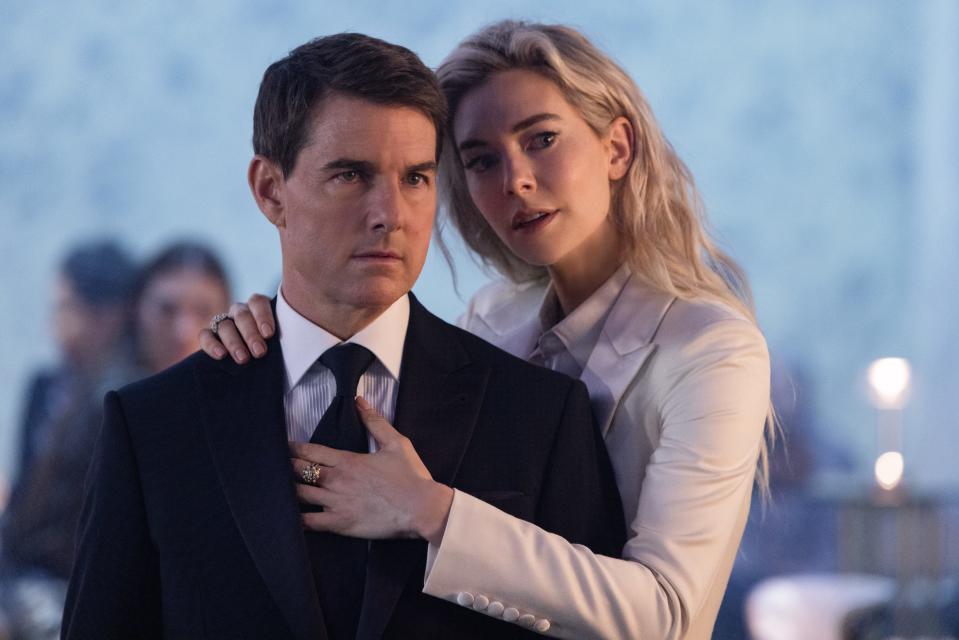 Ethan (Tom Cruise) has reason to run into shady arms dealer White Widow (Vanessa Kirby) again in "Mission: Impossible – Dead Reckoning Part One."