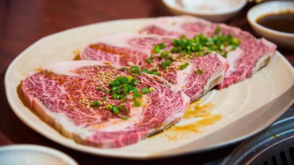 Slices of Japanese kobe beef