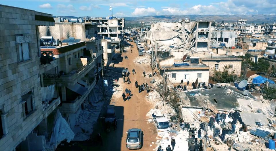 Damaged buildings and rescue operations are seen in the aftermath of the earthquake, in Aleppo, Syria (via REUTERS)