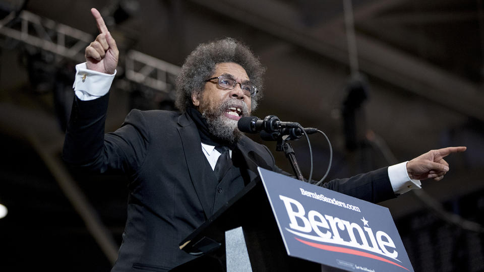 Harvard Professor Cornel West speaks at a campaign rally for Democratic presidential candidate Sen. Bernie Sanders, I-Vt., at the Whittemore Center Arena at the University of New Hampshire, Monday, Feb. 10, 2020, in Durham, N.H. (Andrew Harnik/AP)