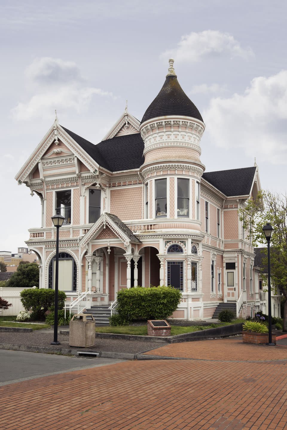 <p>Pale pink is a perfect shade for this ornate home in Eureka.</p>