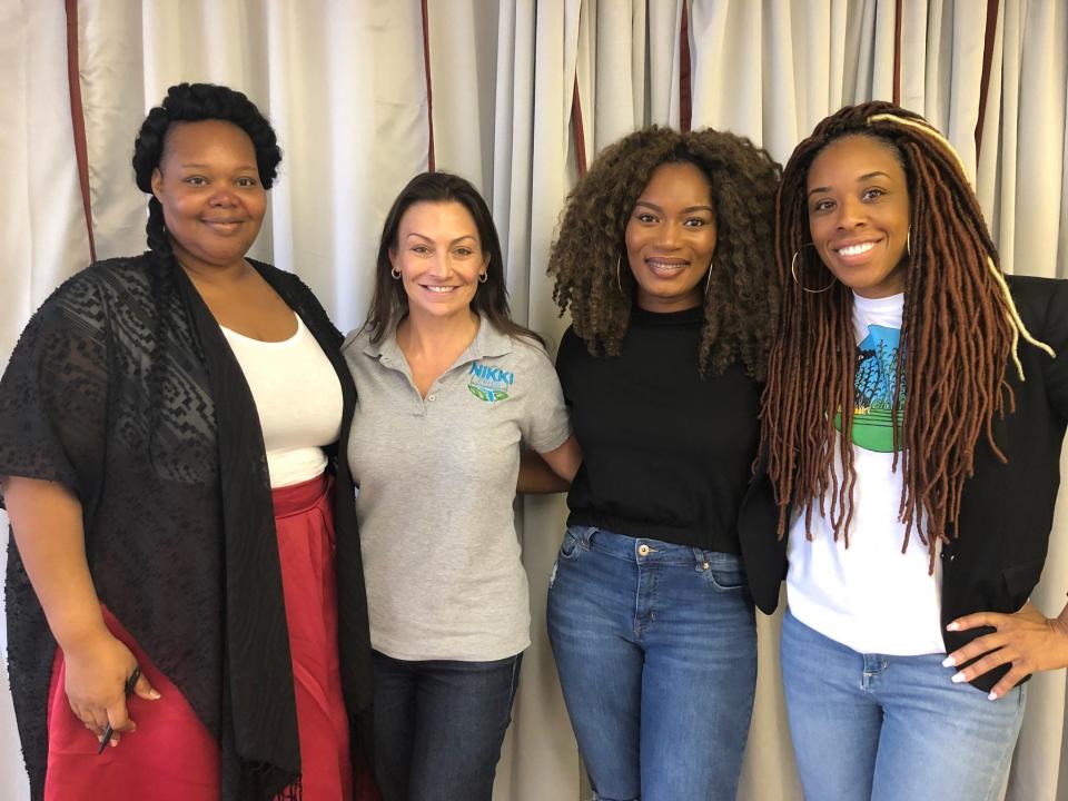 Kina Phillips (from left), Nikki Fried, Brittany Ingram and Shanique Scott when they met in 2018.