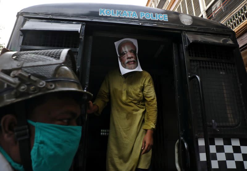 Protest against farm bills passed by India's parliament, in Kolkata