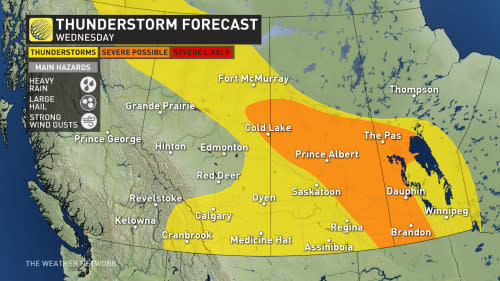 Prairies Wednesday storm risk July 2 2024