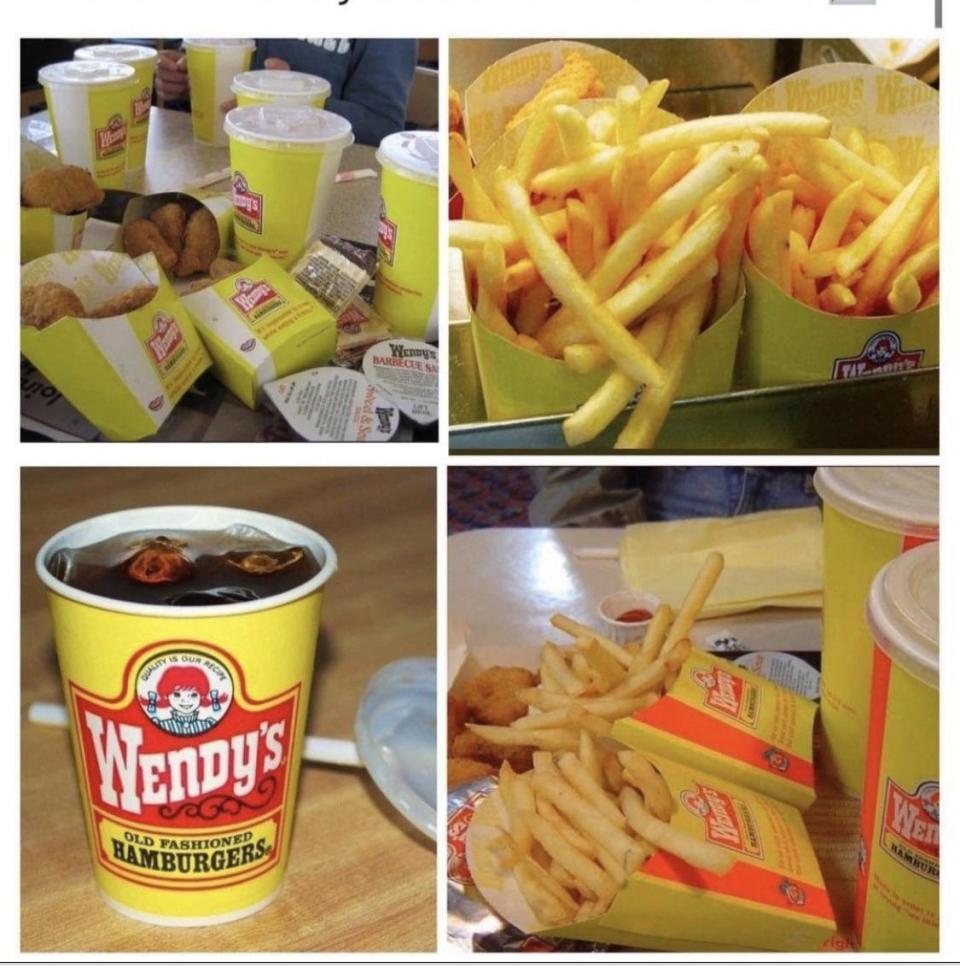 Yellow Wendy's takeout containers and cups