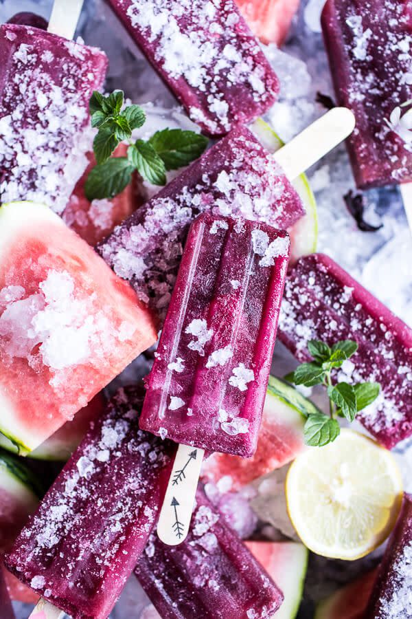 Hibiscus and Minty Watermelon Popsicles