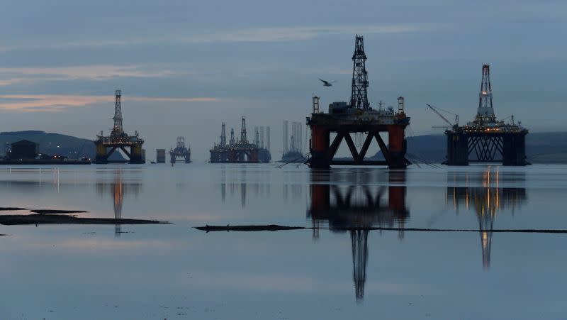 FILE PHOTO: Drilling rigs are parked up in the Cromarty Firth near Invergordon, Scotland