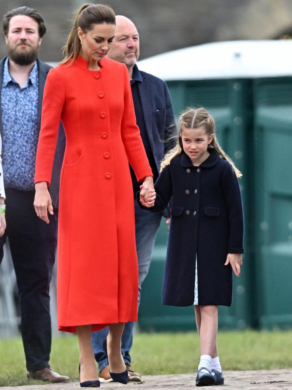 Catherine, Duchess of Cambridge and Princess Charlotte of Cambridge depart from Cardiff Castle