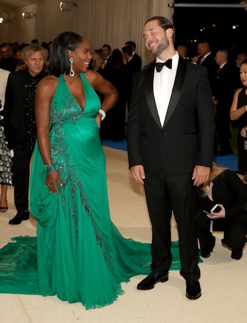 Serena Williams with fiance Alexis Ohanian at the Met Gala in May 2017 - Credit: EPA/JUSTIN LANE