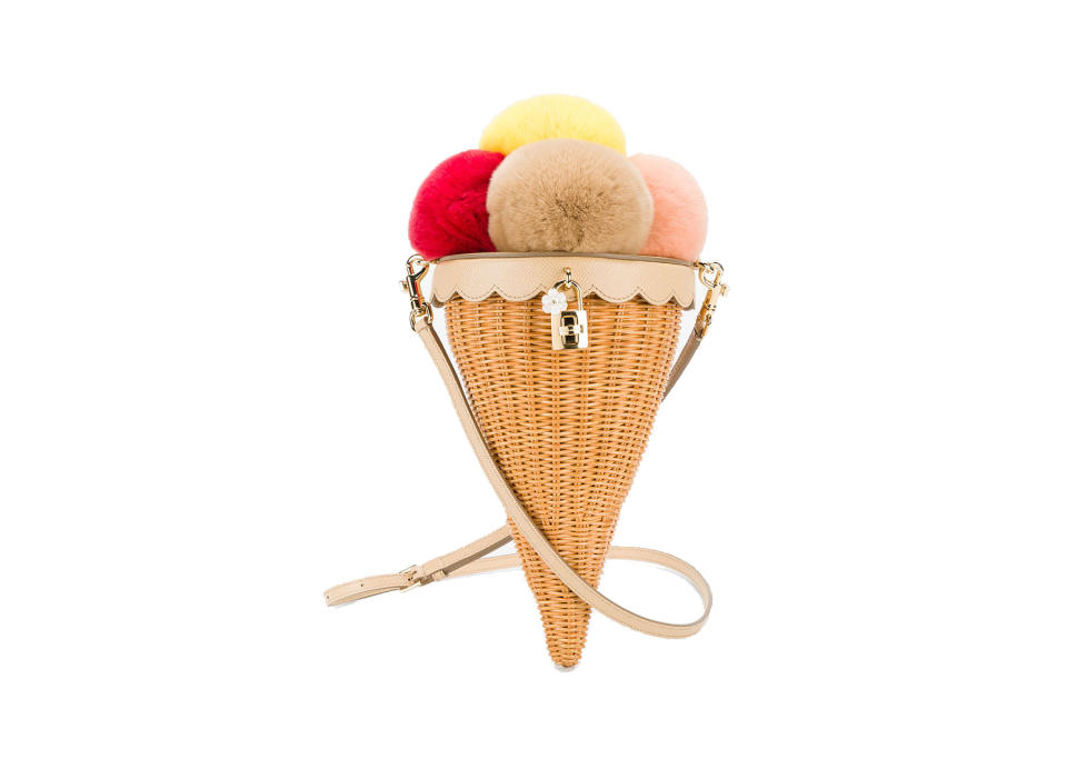 <p>Dolce & Gabbana Ice Cream Cone Bag, $2,945, <a rel="nofollow noopener" href="https://www.brownsfashion.com/shopping/ice-cream-cone-bag-11982766?utm_source=Email&utm_medium=email&utm_campaign=20170314NEW_EUW&utm_content=product" target="_blank" data-ylk="slk:Brownsfashion.com;elm:context_link;itc:0;sec:content-canvas" class="link ">Brownsfashion.com</a> </p>