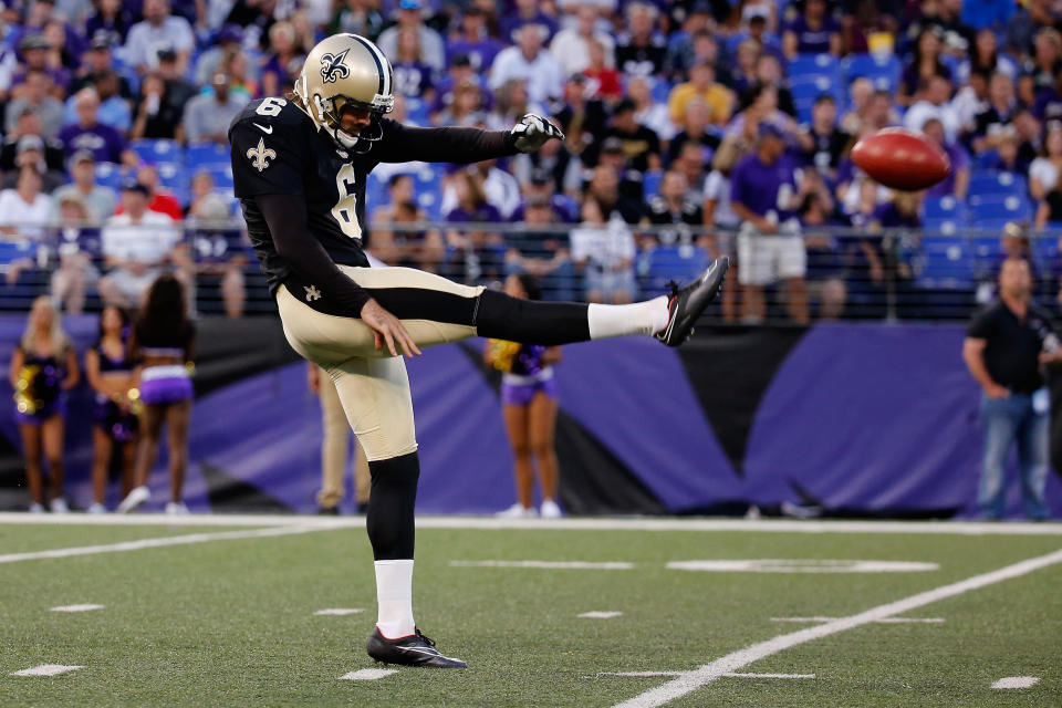 New Orleans Saints punter Thomas Morstead completed 418 pull-ups in one hour on Monday afternoon, raising more than $60,000 for charity. (Getty Images)