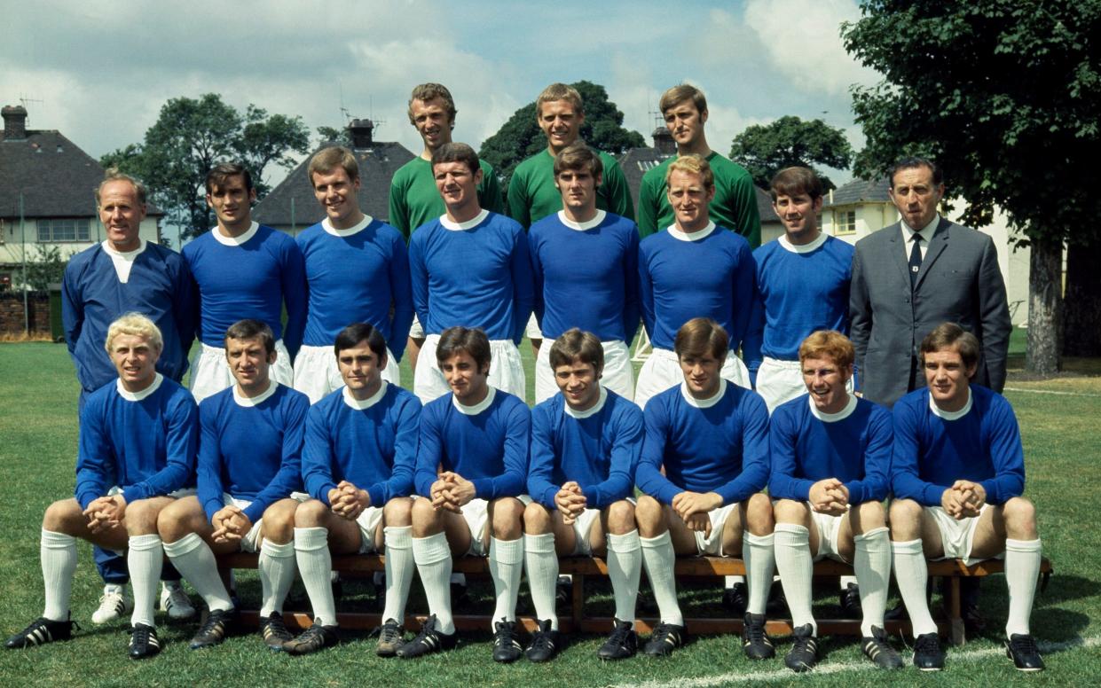 Husband, front row, fourth left, with the Everton squad at the start of their title-winning season, 1969-70