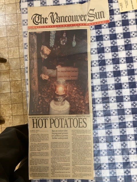 A clipping from the Vancouver Sun in 1993 depicts CEEDS founder Jerry LeBourdais and his quest to preserve the Cariboo potato.