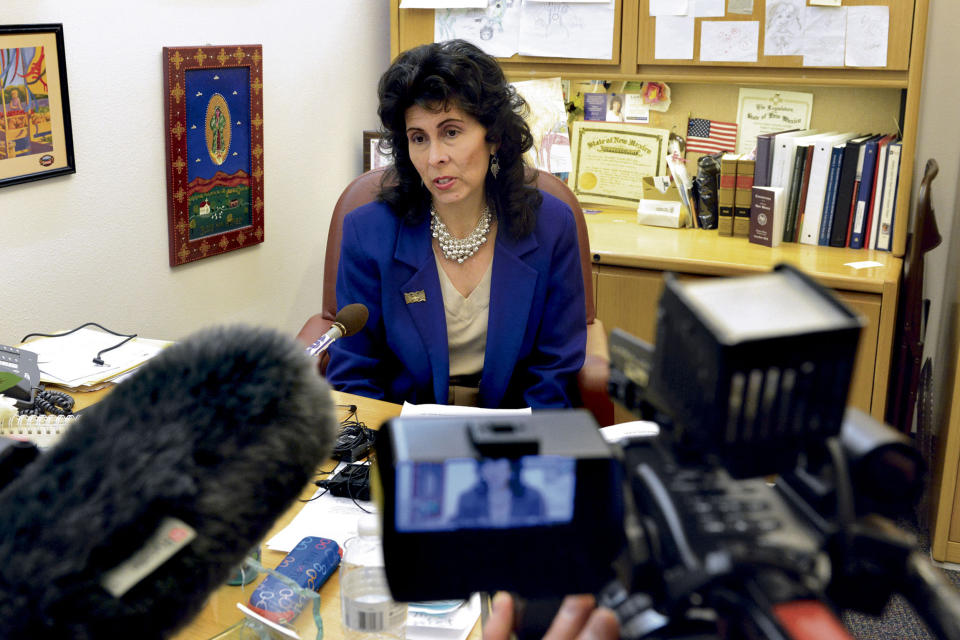 Senator Linda Lopez, an Albuquerque Democrat, said, “People are really worried about losing jobs. We need something now,” Lopez said during a press conference in her office at the New Mexico State Capitol Thursday, Feb. 11, 2016. (Clyde Mueller/Santa Fe New Mexican via AP) (Clyde Mueller / Santa Fe New Mexican via AP file)