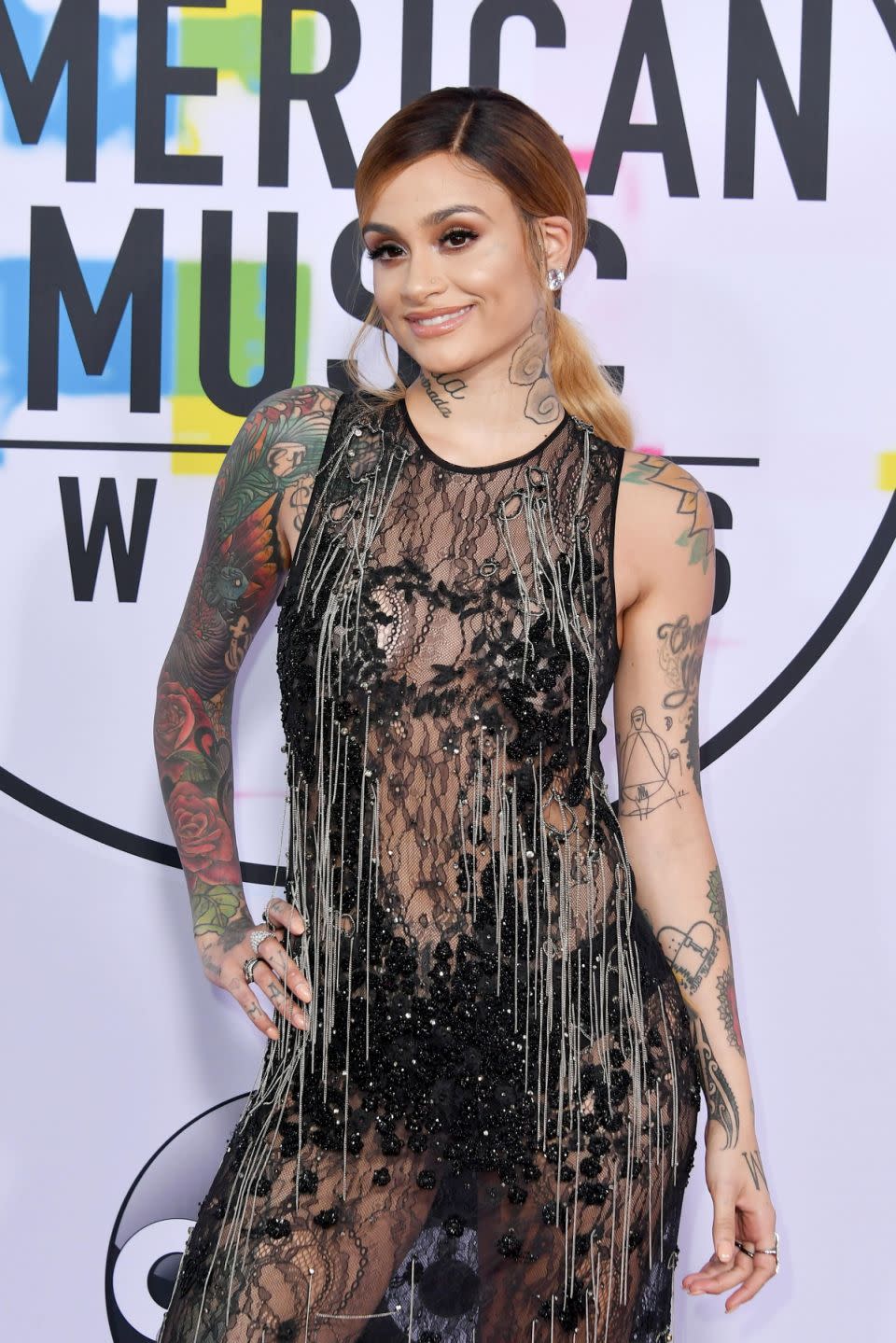 Kehlani wore a very risqué sheer black dress. Source: Getty