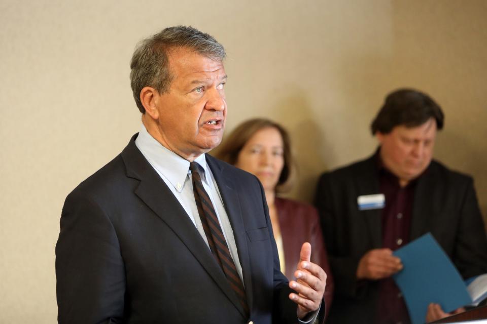 County Executive George Latimer speaks at the Ellis Island Initiative press conference May 29, 2024 in Rye Brooke. The Ellis Island Initiative is a coalition of labor, business, faith and advocacy organizations with the goal of developing bipartisan strategies to integrate migrants into the community.