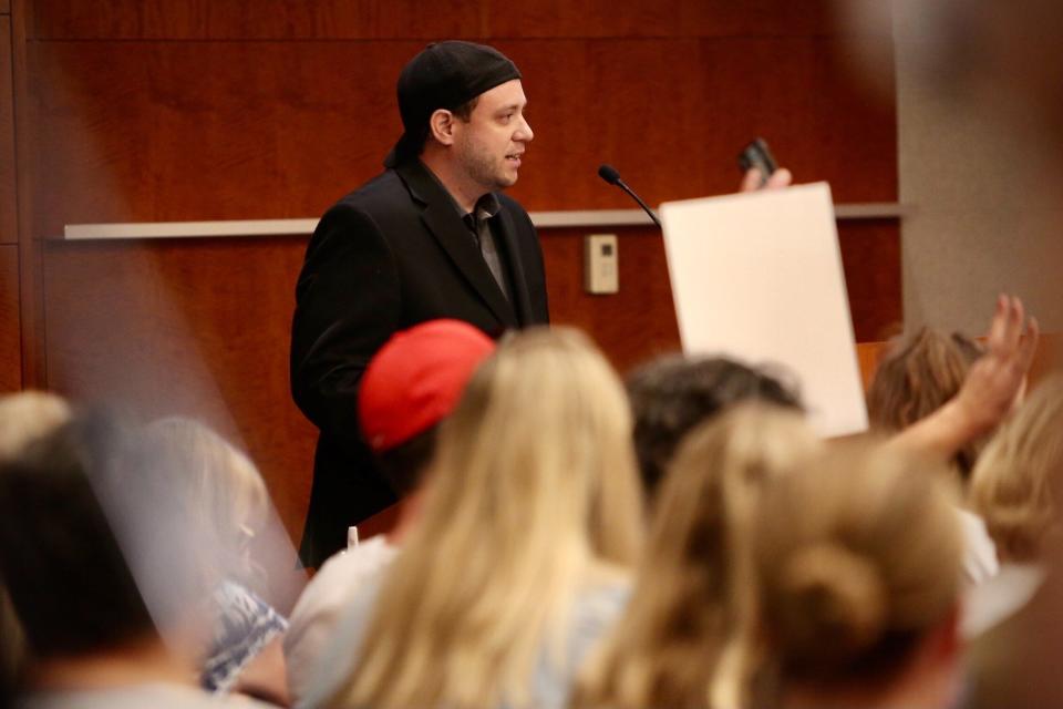 Mark Lee Dickson, the director of Right to Life of East Texas, speaks at a city council meeting in Mason, Ohio on Oct. 11, 2021. The city passed an abortion ban inspired by Dickson and similar to one passed in Willey, Iowa on May 2, 2022.