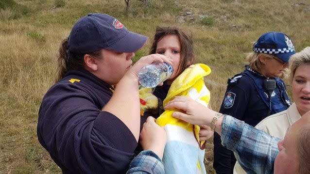 Aurora reunited with family after getting lost in bushland near Warwick in Queensland. Source: Facebook/ Kelly Benston