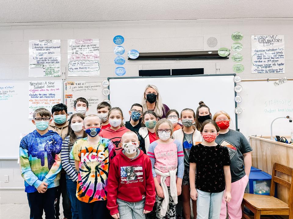 Amy Brantley, with her fourth-grade class at Mount Olive Elementary School, Jan. 12, 2022.