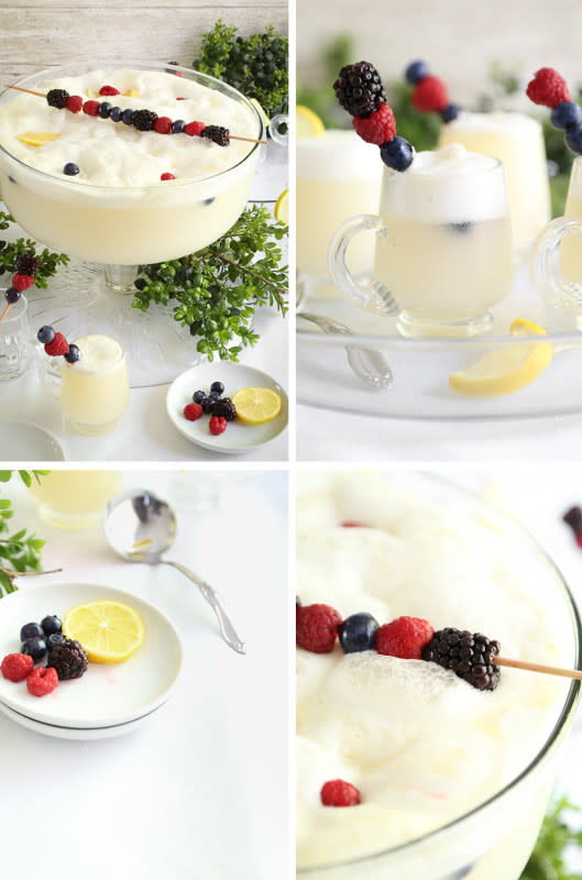 <p>This lemon sorbet punch is light and refreshing, sweet and tart, and will certainly add brightness on your holiday party. </p><p><strong>Get the recipe: <a href="https://www.sprinklebakes.com/2015/05/lemon-sorbet-punch.html" rel="nofollow noopener" target="_blank" data-ylk="slk:Lemon Sorbet Punch;elm:context_link;itc:0;sec:content-canvas" class="link ">Lemon Sorbet Punch</a></strong></p>