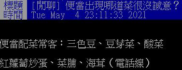 原PO發文詢問，「便當出現哪道菜很沒誠意」？（圖／翻攝自PTT）