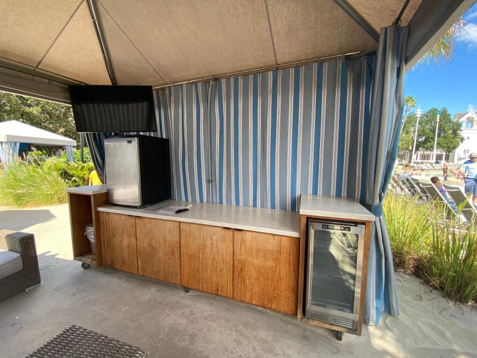 bar and snack area in private cabana at disney's yacht club