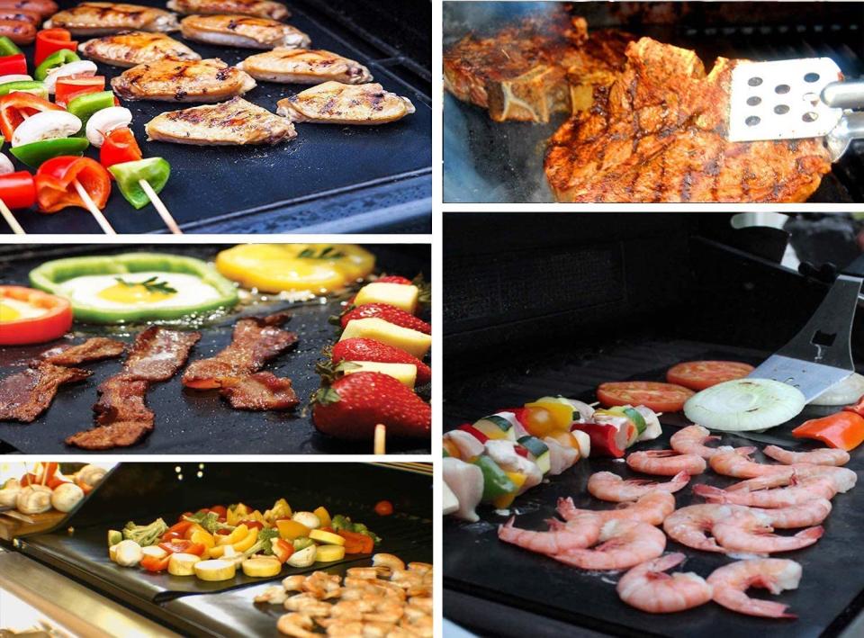 The Renook Heavy Duty Grill Mat can be used to cook meats, seafood, veggies, and more. Image via Amazon.