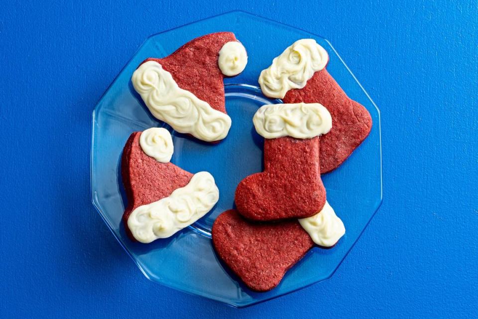 Red Velvet Santa Hat Cookies.