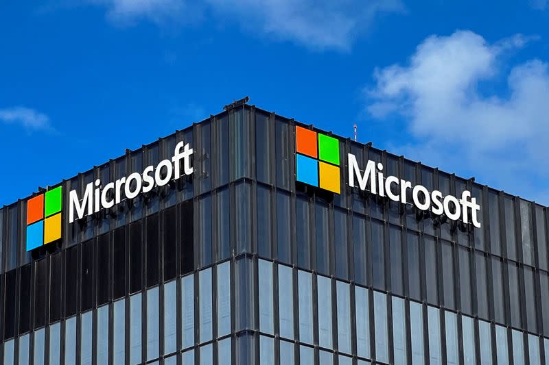 FILE PHOTO: The logo of Microsoft is seen on the exterior of offices in Herzliya