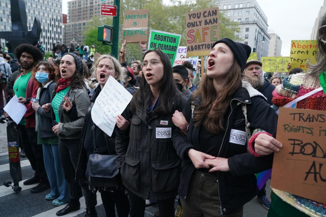 Protestors block Centre St. during a pro-choice rally in Foley Square Tuesday, May 3, 2022 in Manhattan, New York. 