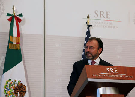 Mexico's Foreign Minister Luis Videgaray addresses the media in a joint news conference with U.S. Secretary of State Rex Tillerson (not pictured) at the foreign ministry in Mexico City, Mexico February 23, 2017. REUTERS/Carlos Jasso