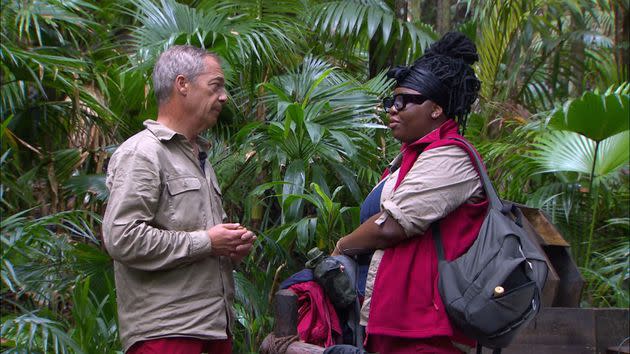 Nigel Farage and Nella Rose in the I'm A Celebrity jungle