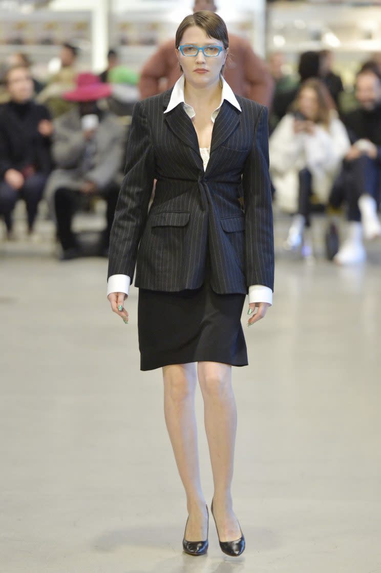 A model on the runway at the Vetements show in Paris. (Photo: Getty Images)