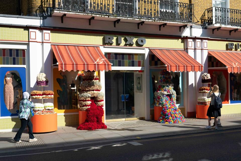 rixo store in london has a floral display for chelsea in bloom