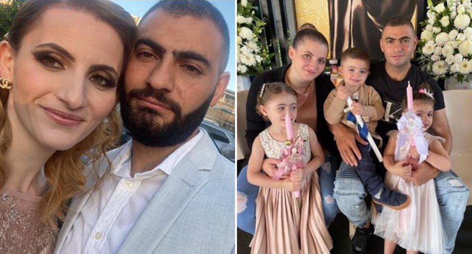 Sydney mum Salwa Hanna and her husband Johnny with their three kids. 