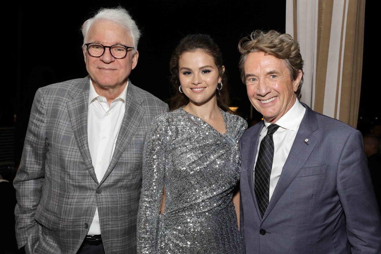 <p>Amy Sussman/Getty </p> From left: Steve Martin, Selena Gomez and Martin Short attend the after party for "Only Murders In The Building" Season 2 at Sunset Towers on June 27, 2022 in Los Angeles, California. 