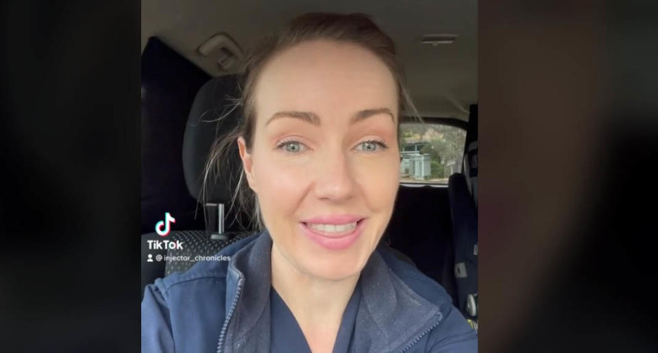 A NSW emergency department nurse has shared a video showing the harrowing effect of wearing full PPE for 12 hours straight. Source: TikTok/injector_chronicles